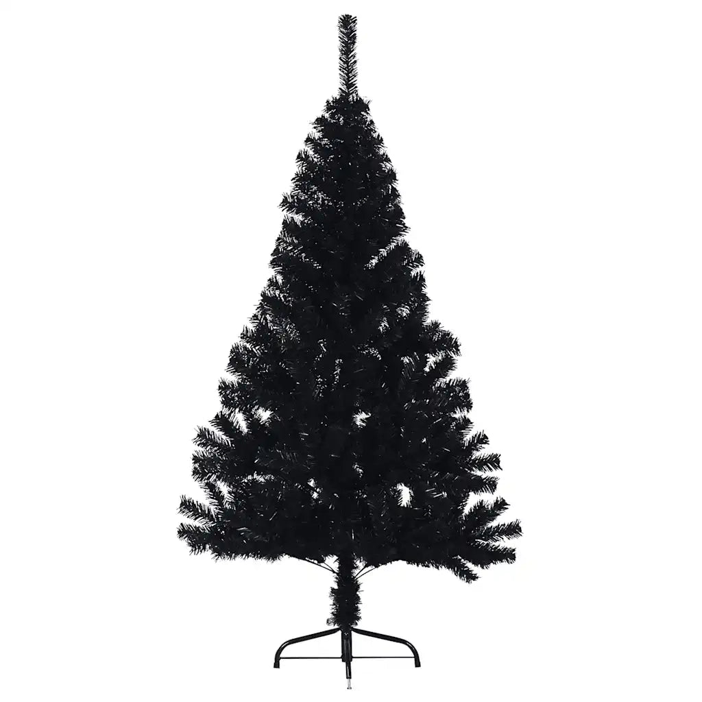 Albero di Natale Artificiale a Met¨¤-Albero Natalizio con Base Nero 150 cm PVC