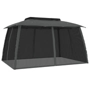 Gazebo | Pergolato Tetto Doppio e Pareti Rete Antracite 3,93x2,93 m Acciaio
