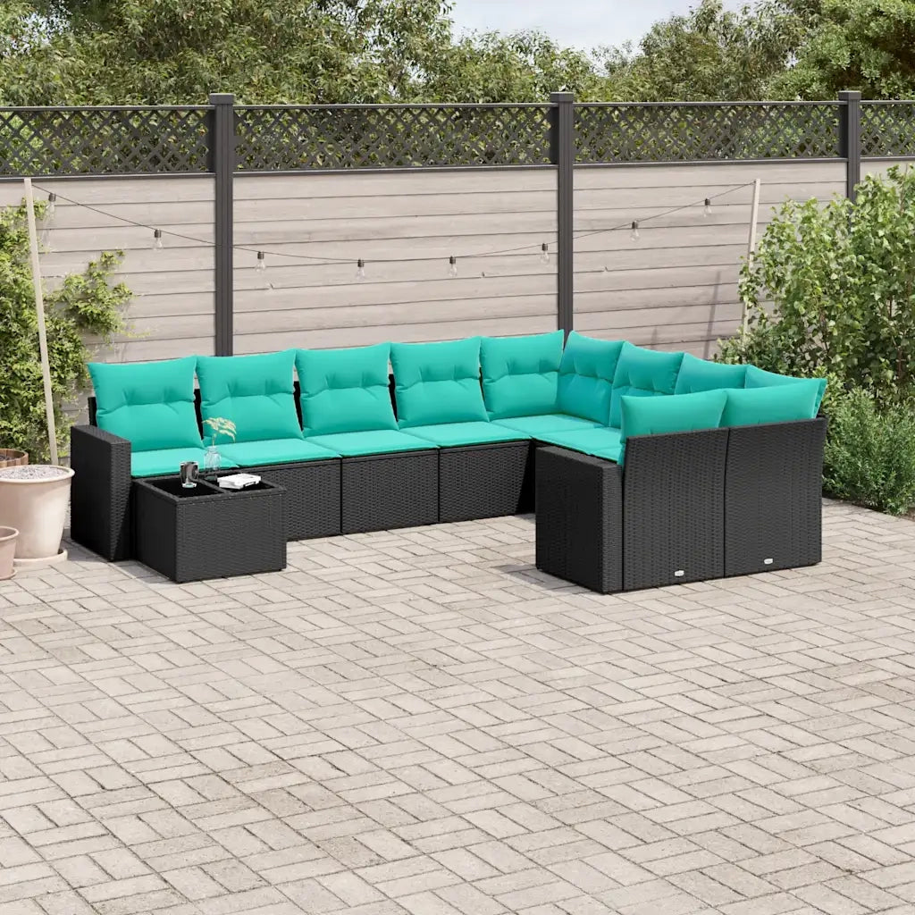 Set Divani da Giardino 10 pz con Cuscini Nero in Polyrattan