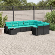 Set Divani da Giardino 10 pz con Cuscini Nero in Polyrattan