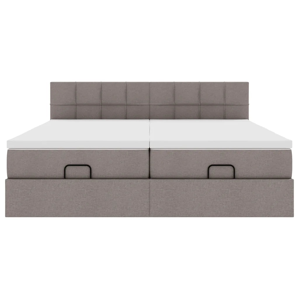 Struttura Letto Pouf con Materassi Tortora 200x200 cm Tessuto 3312854