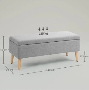 PANCA CONTENITORE 110 x 39 x 45 cm Grigio Effetto lino