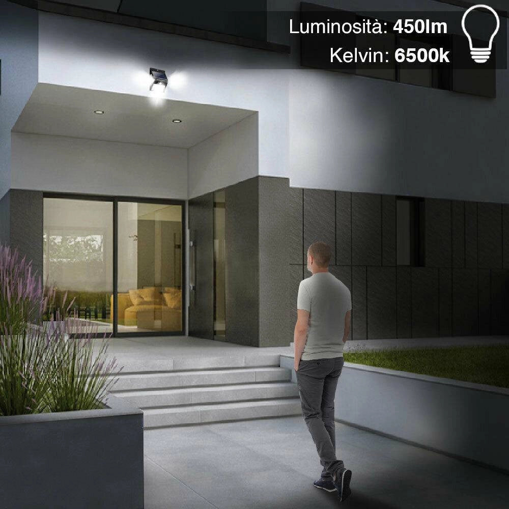 Trade Shop - Set 2pz Lampada Faro Led Solare Faretto Sensore Movimento Luce Esterno Giardino -