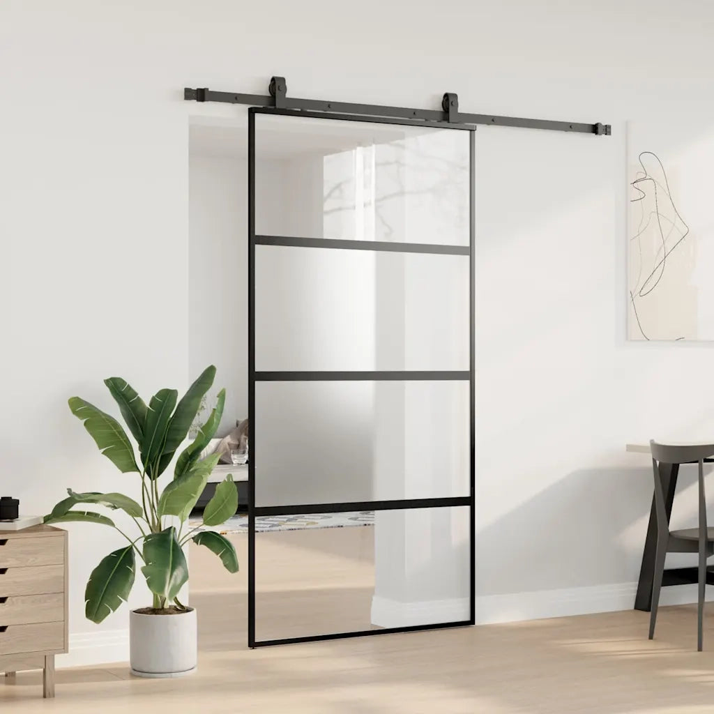 Porta Scorrevole Ferramenta Nera 102,5x205 cm Vetro Temperato