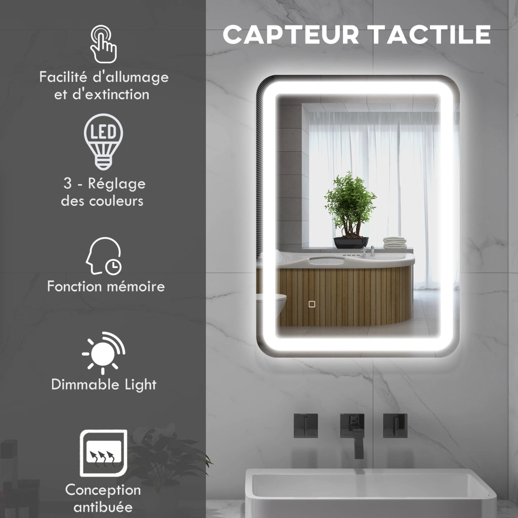 Specchio da Bagno LED Antifumo ¨C zephmum ¨C 70x50 cm Argento