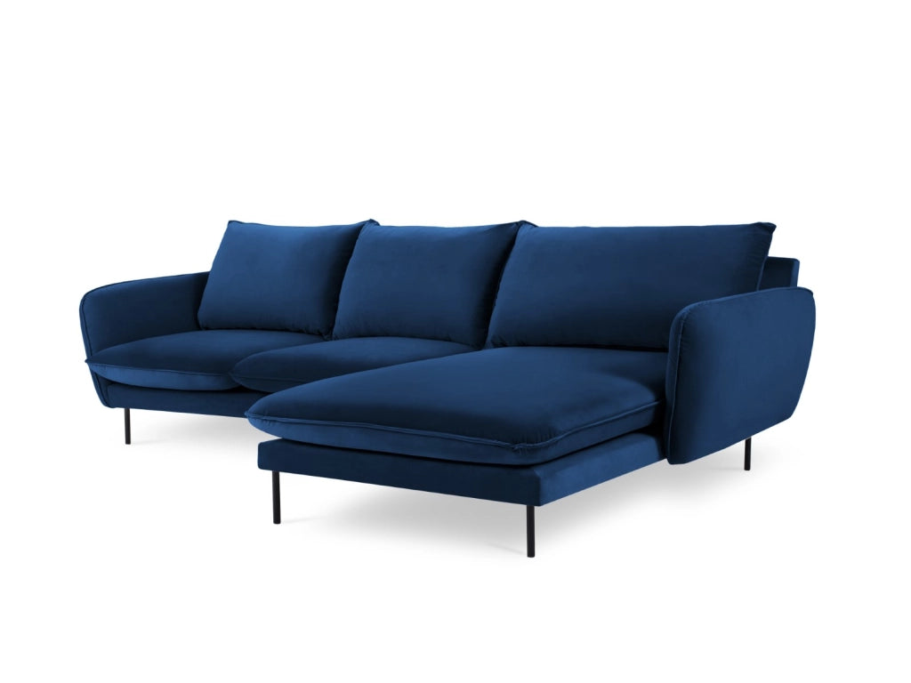 Cosmopolitan Design - Divano angolare destro "Vienna" 5 posti in velluto blu reale 