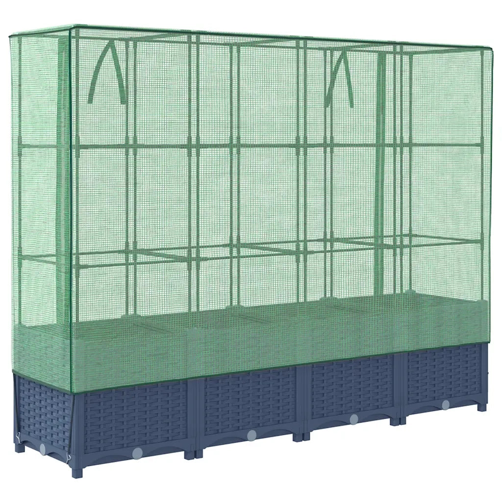 Fioriere | Cassetta per fiori | Letto rialzato con copertura per serra effetto rattan 160x40x138 cm