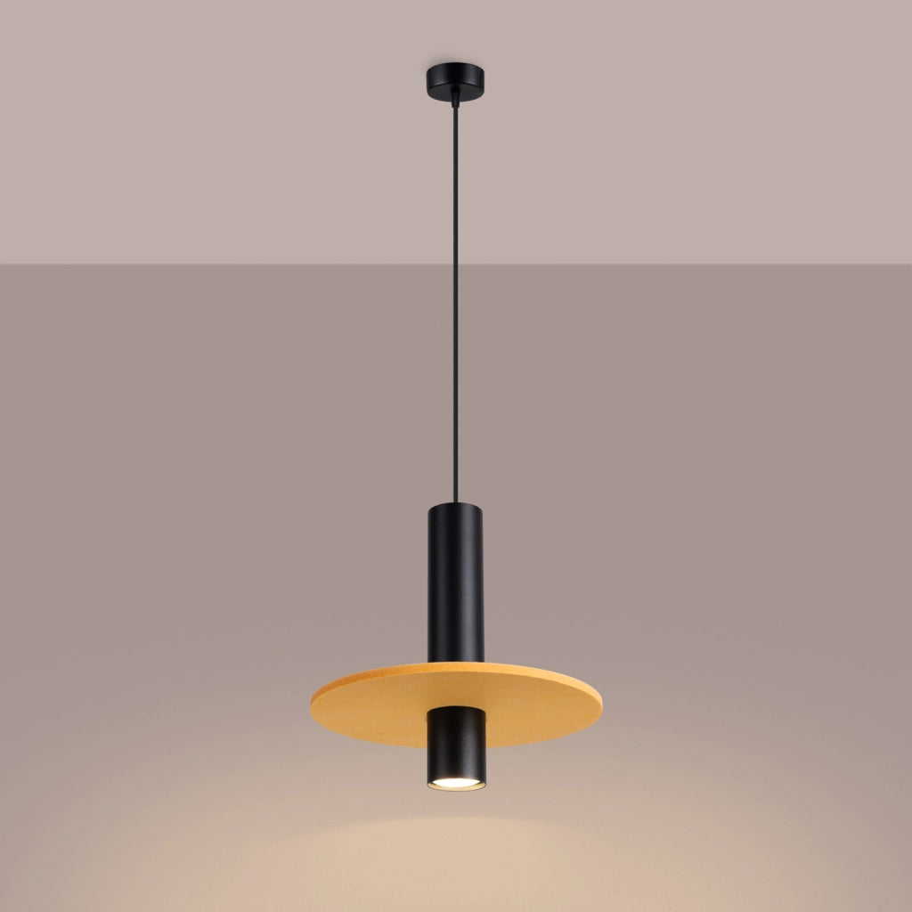 Lampada a sospensione moderna nera disco feltro giallo GU10