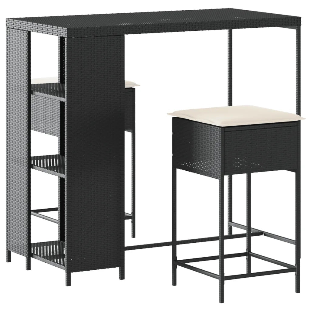 Set Bar da Giardino 3 pz con Cuscini in Polyrattan Nero 3261492