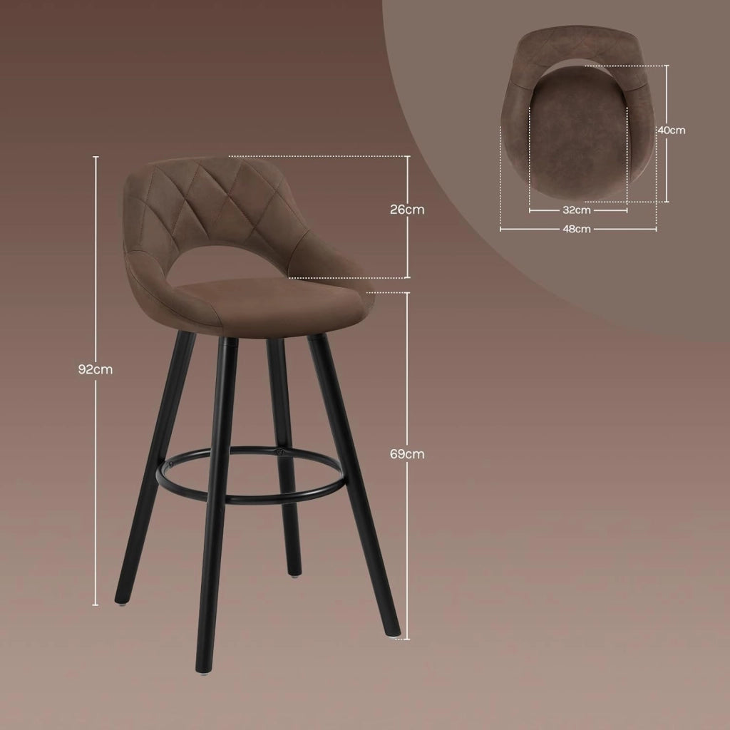 Sgabello da Cucina/Bar per Colazione, Sgabello Alto con Poggiapiedi e Schienale, Sedile in Tessuto Tecnico+Gambe in Legno, Marrone Scuro, BH291dbr-1