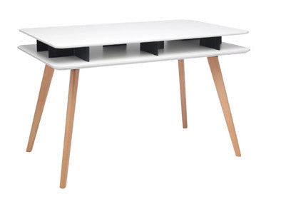 Tavolo Rettangolare con Vano Porta Oggetti 120x70x75 cm in MDF e Legno Bianco/Faggio