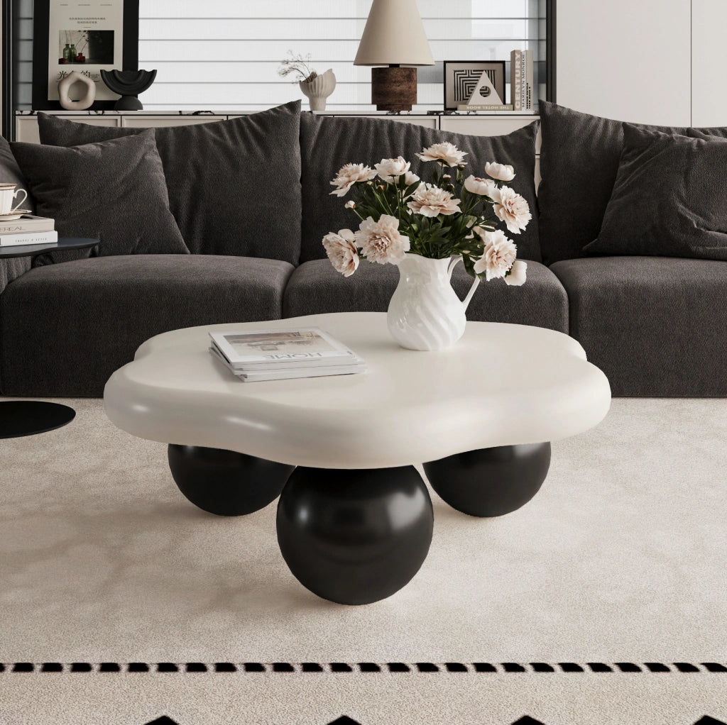 Tavolino da caffè ?80x35 cm con design a nuvola; bordi arrotondati in MDF bianco e nero