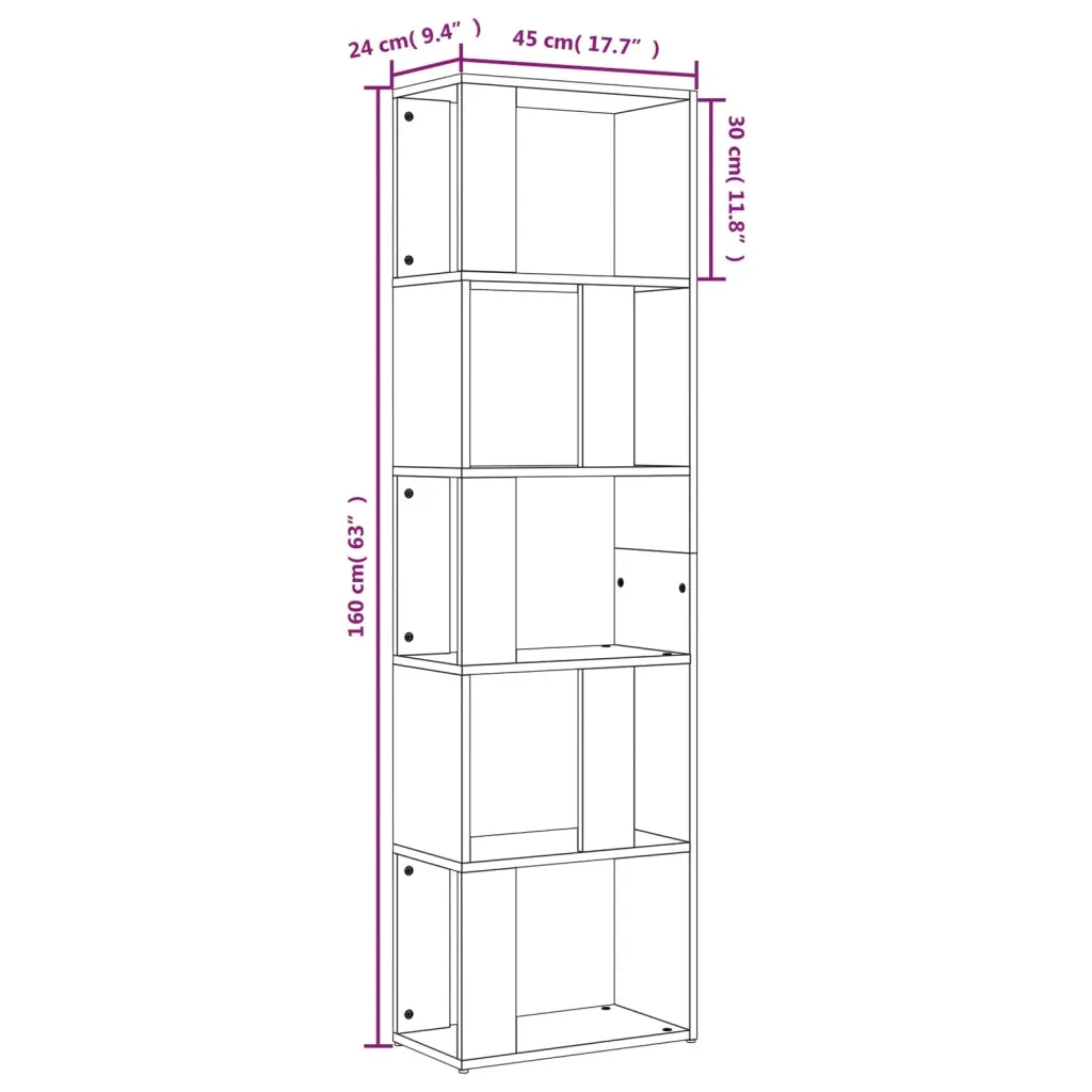 Libreria Rovere Fumo 45x24x160 cm in Legno Multistrato 826375