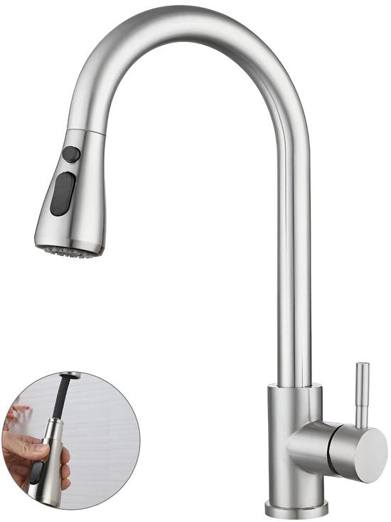 Kraan in acciaio inossidabile per cucina, con tubo da 60 cm, set di rubinetti cucina con doccia retrattile, 360° rubinetto cucina, 2 posizioni, connessione G3/8 (nero)