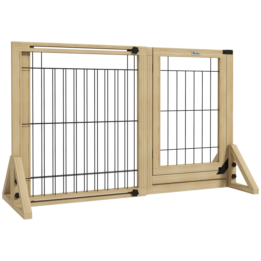 Cancello per Cani Estensibile con Porta e Pannelli ¨C Zephmum ¨C Legno Naturale 112-159x70 cm
