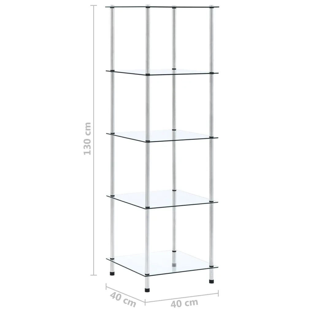 Scaffale a 5 Livelli Trasparente 40x40x130cm in Vetro Temperato CFW1628057