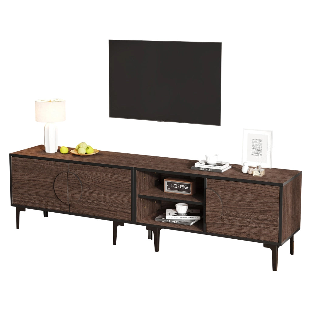 Mobile porta TV con 3 ante e 2 vani aperti per soggiorno in truciolato nero e noce scuro 180 × 35 × 49 cm