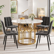 Set tavolo-Xylo-100cm rotondo 4 sedie grigio piedi dorati