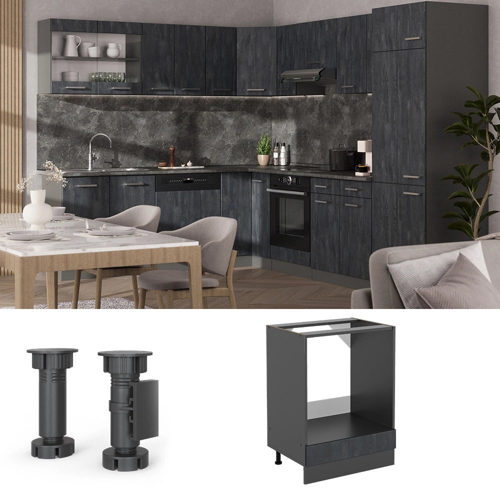 Mobile per forno da incasso R-Line Calce nera/Antracite 60 cm PL Marmo Vicco