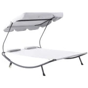 Lettino Matrimoniale 2 Posti Parasole Regolabile da Esterno e Giardino 200x175 x134cm Crema