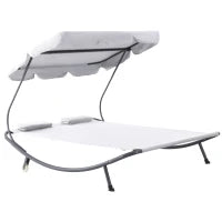 Lettino Matrimoniale 2 Posti Parasole Regolabile da Esterno e Giardino 200x175 x134cm Crema
