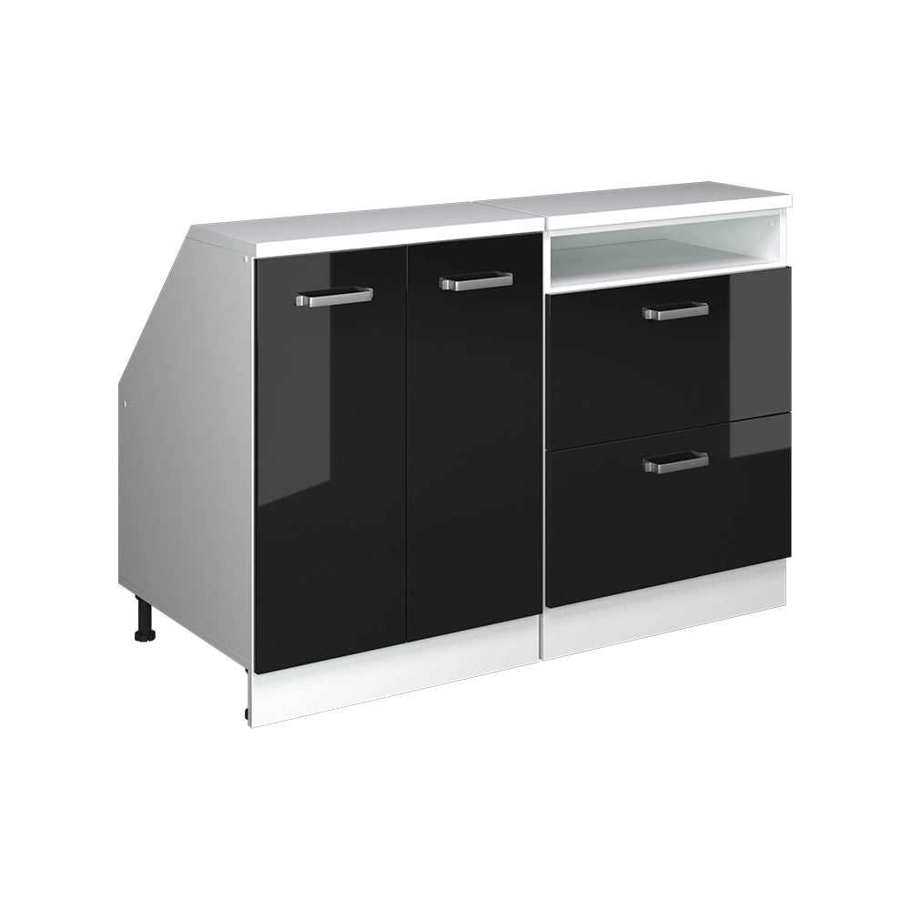 Set di mobili sottotetto Rion Nero lucido/Bianco 120 cm Set di 2 carcasse armadio profondità 60 cm Vicco