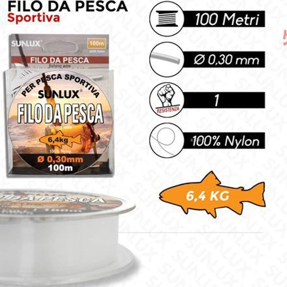 Trade Shop - Rotolo Lenza Filo Da Pesca Bobina Da 100 Metri Diam 0,30 Mm Resistente In Nylon -