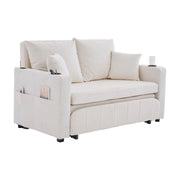 Divano letto pieghevole con tasche laterali e 4 cuscini in chenille beige