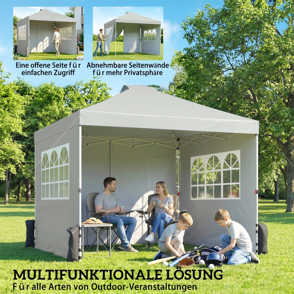 Pavillon pieghevole 3x3 m con 3 pareti ¨C zephmum ¨C grigio chiaro