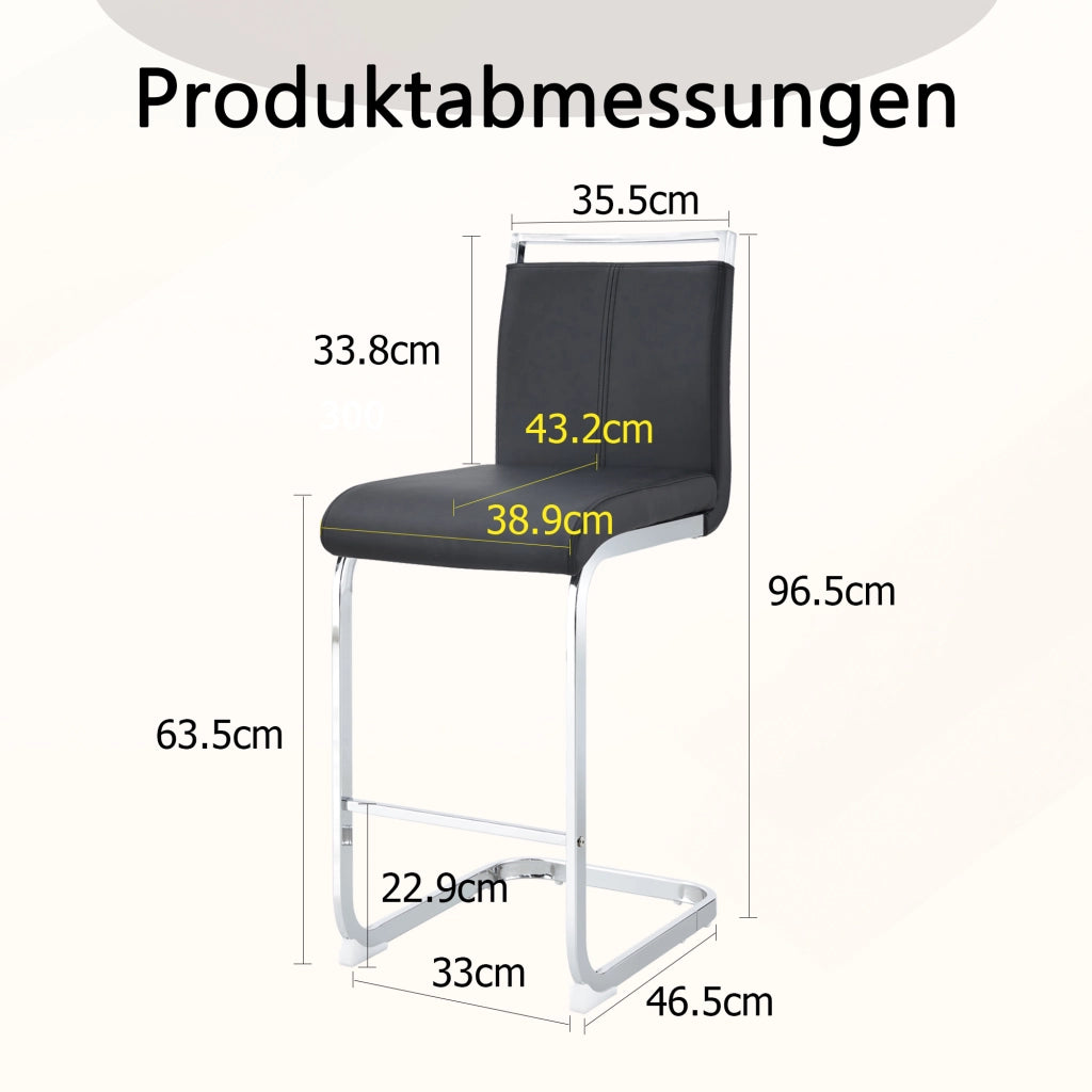 Sgabello da bar set di 2 con struttura stabile e poggiapiedi in PU e metallo nero e argento 61,5 × 32,0 × 43,0 cm