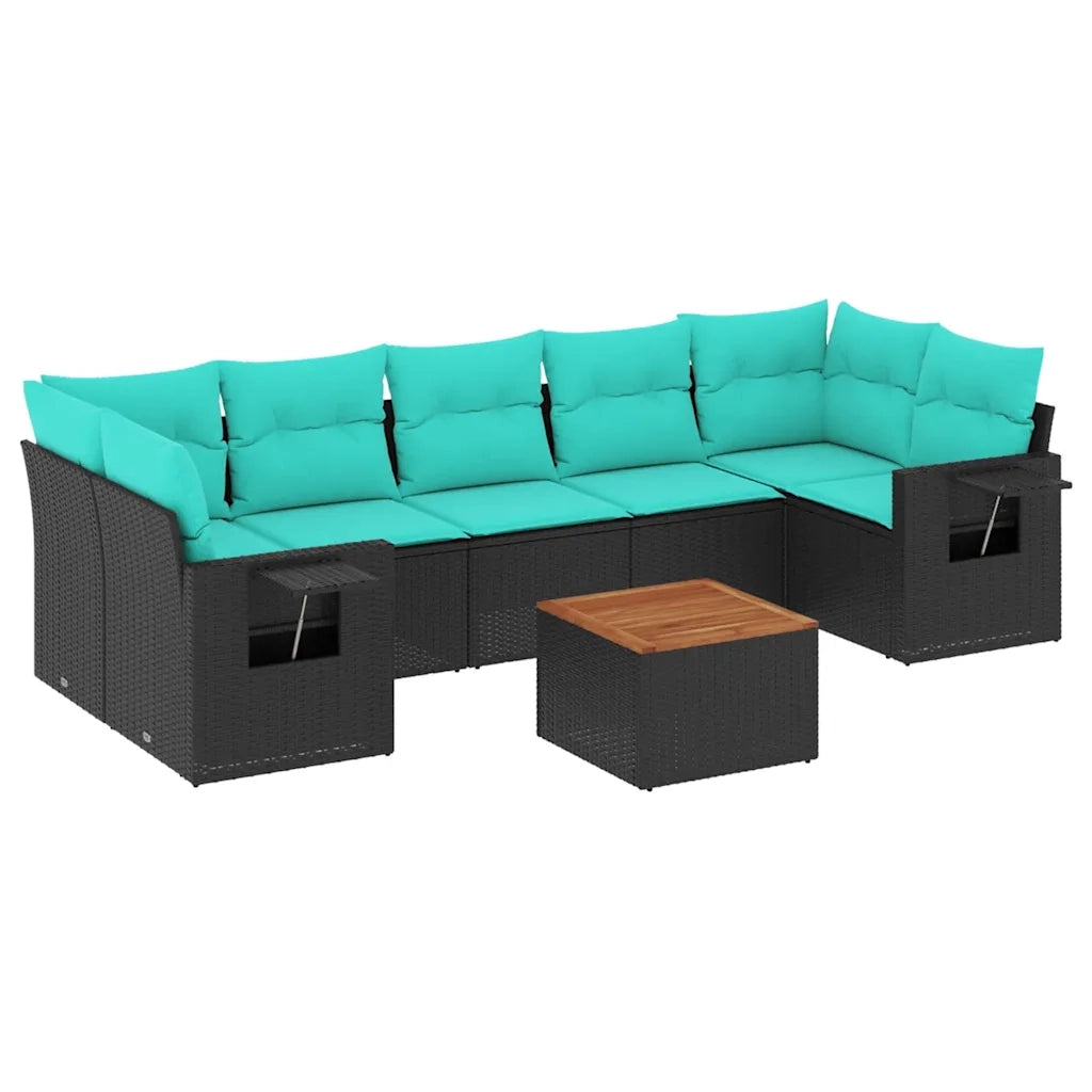 Set Divani da Giardino 8 pz con Cuscini Nero in Polyrattan 3224475