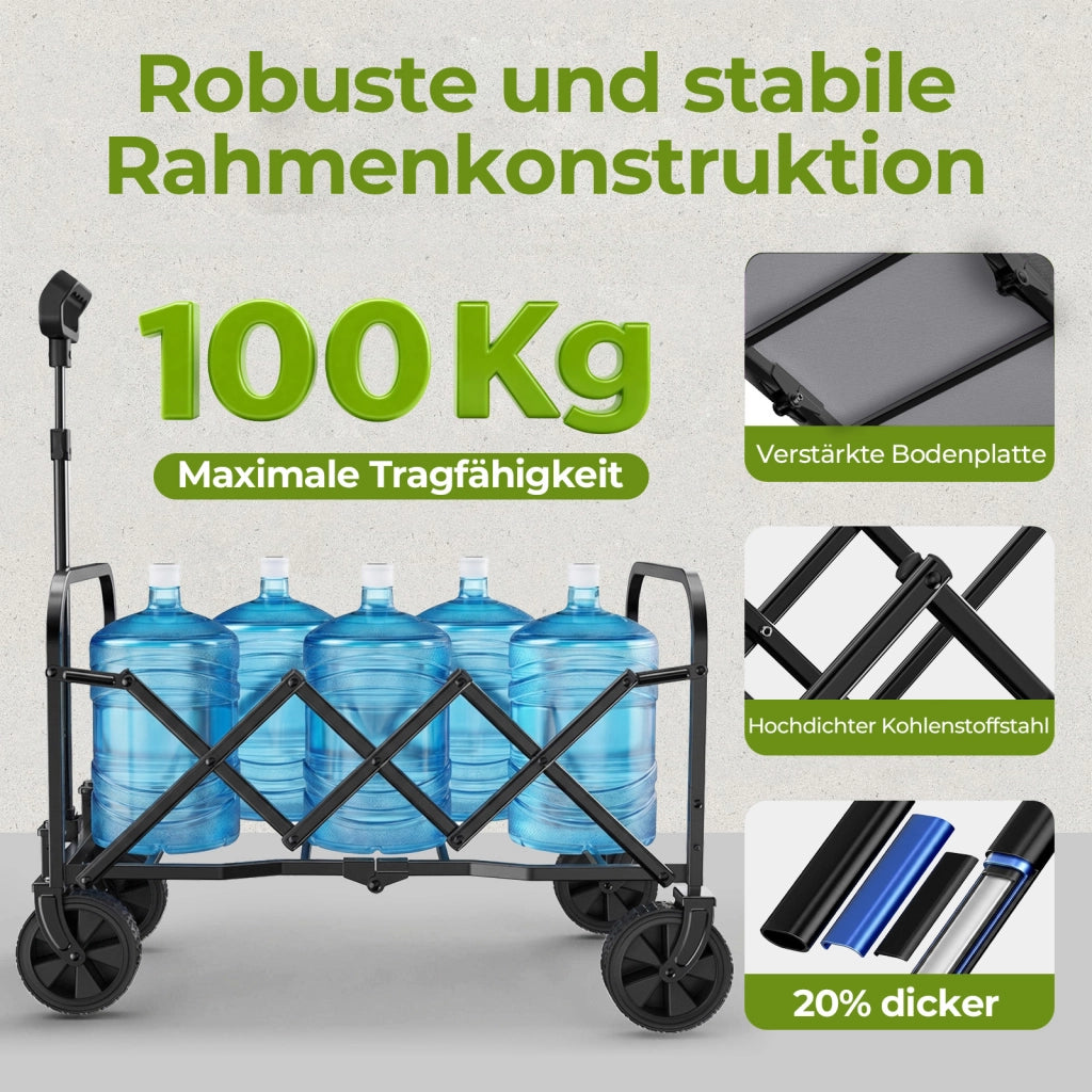 Carrello pieghevole con ruote girevoli e manico regolabile per spesa e campeggio in acciaio nero 74×46×96.5 cm