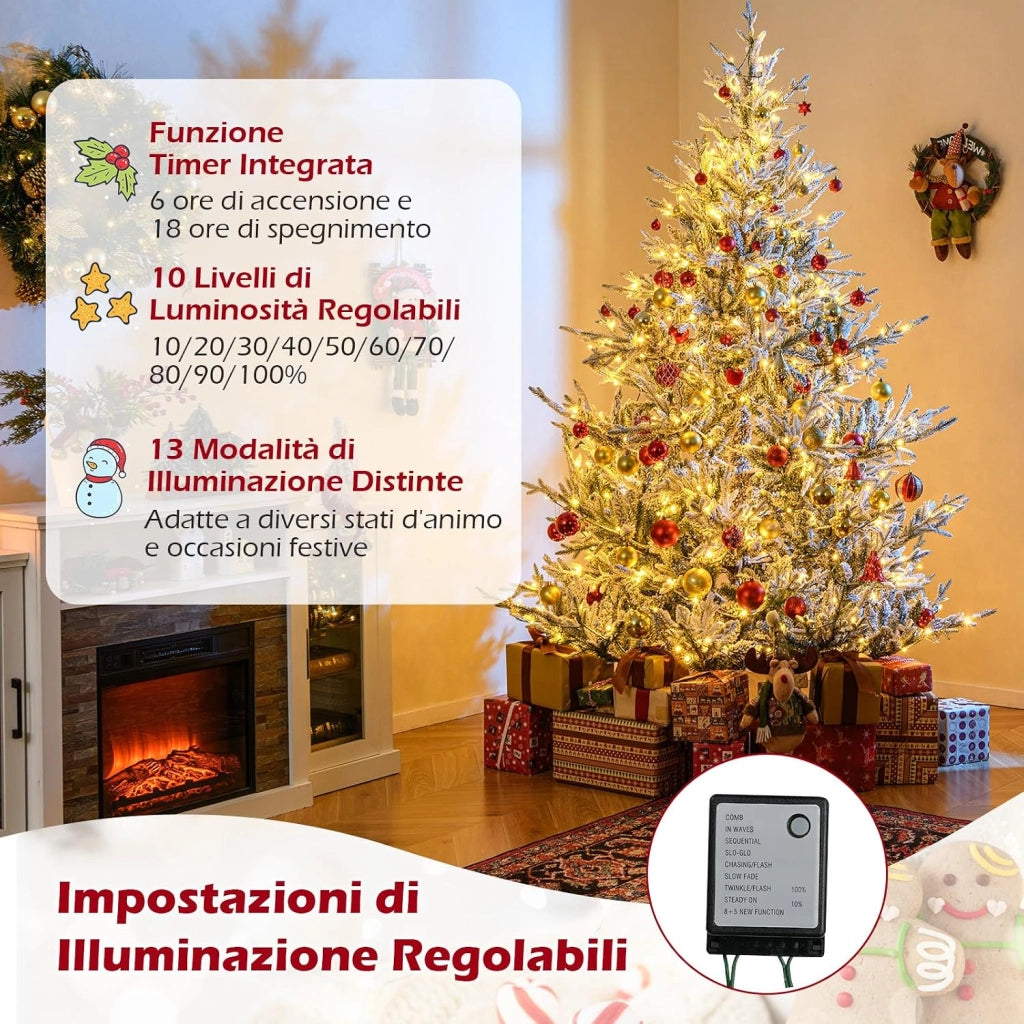 Albero Artificiale Preilluminato 210 cm, Albero di Natale Innevato con 450 Luci LED, 13 Modalità, Timer, Luminosità Regolabile e 1074 Rami, Decorazioni per Casa e Ufficio (210 cm)