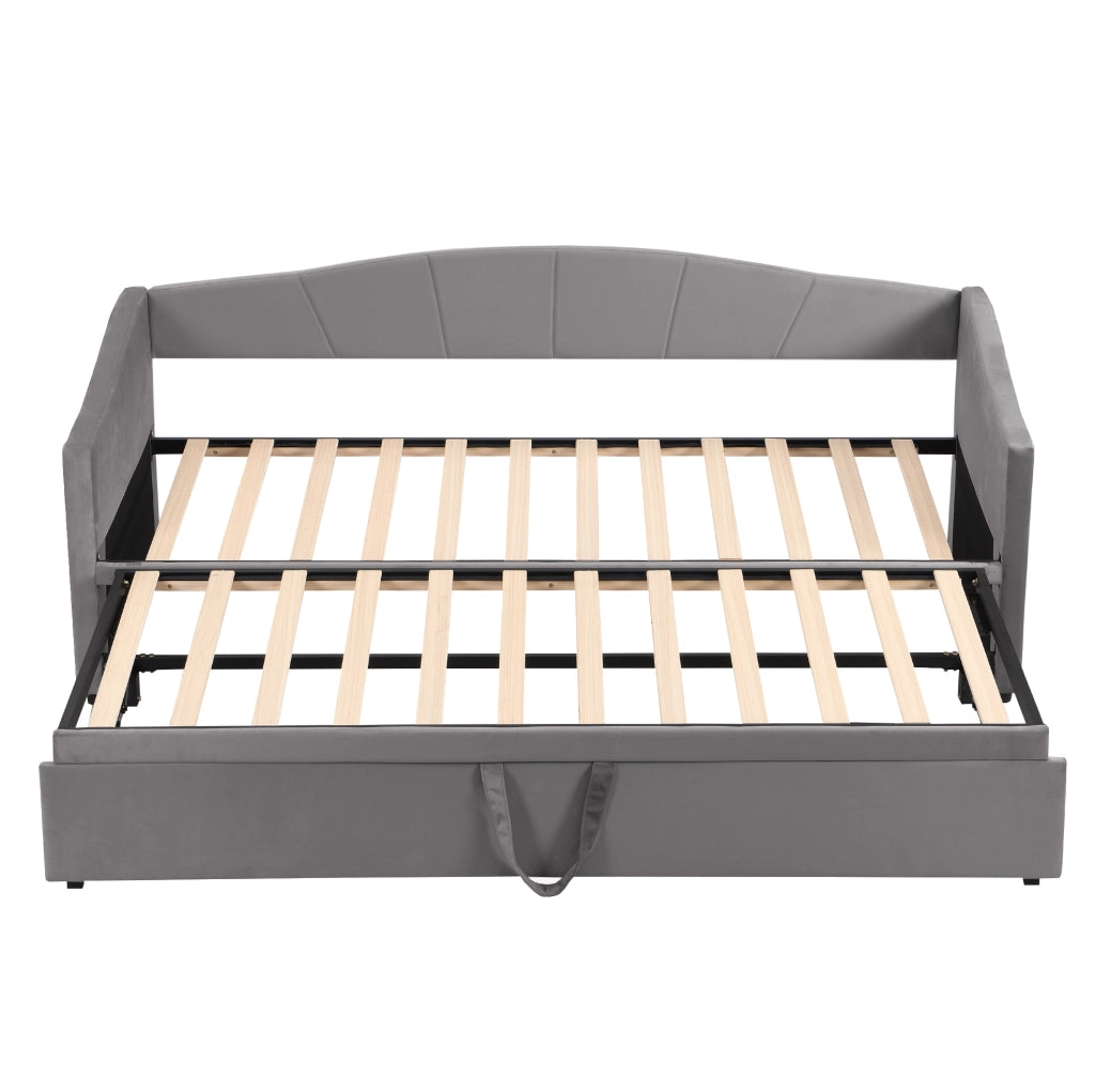 Divano letto imbottito estraibile 90x200/180x200 cm in grigio