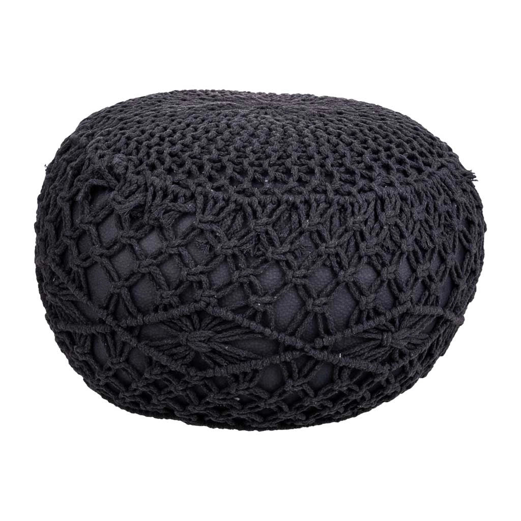 Puff de algodón trenzado gris oscuro 45x45x30