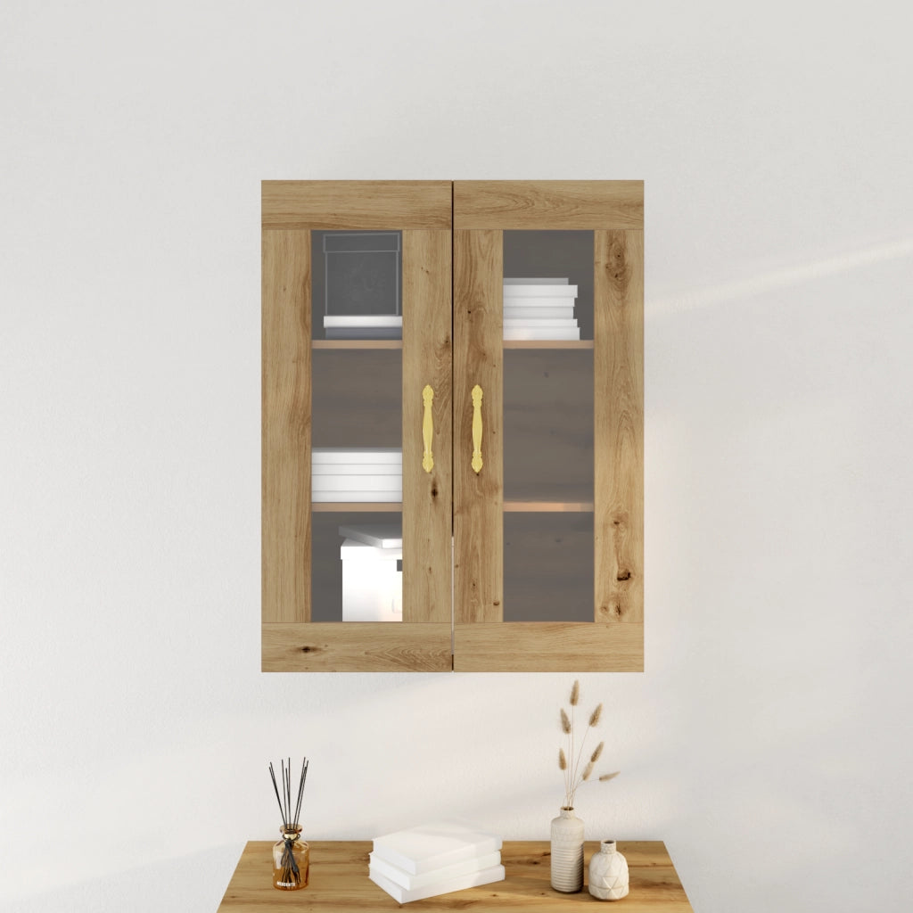 Armadio da muro con ante in vetro in rovere artigianale 69,5x34x90 cm