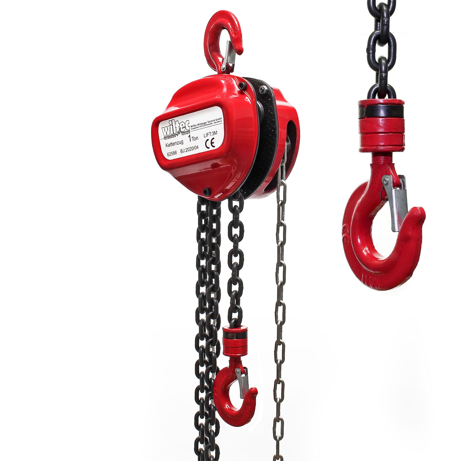 Paranco a catena manuale, max 1000 kg, con catena di 3 m, sollevamento di 2,5 m per carichi pesanti