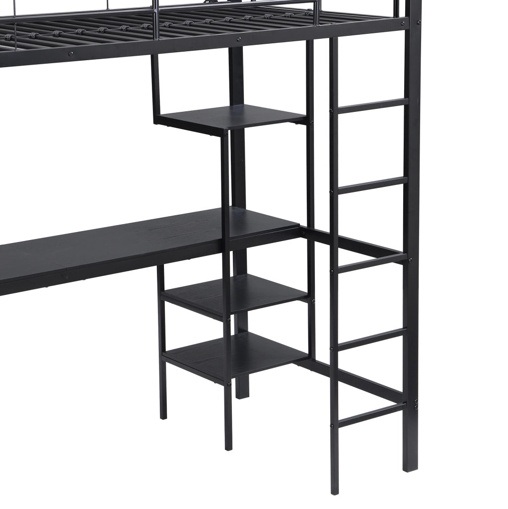 Letto a castello 90x200 cm con scrivania e armadio in metallo nero