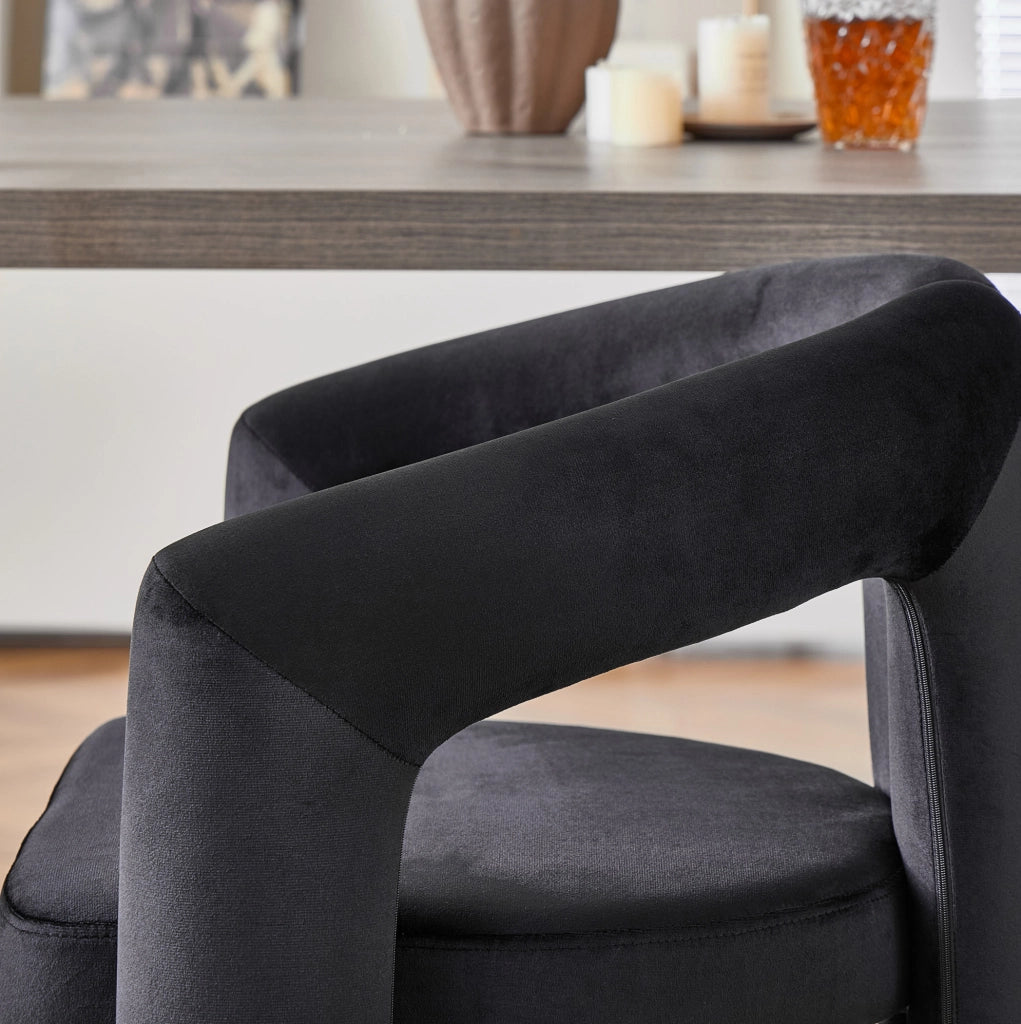 Sedia da Pranzo in Velluto con Braccioli Ergonomici Nera per Sala da Pranzo e Ufficio