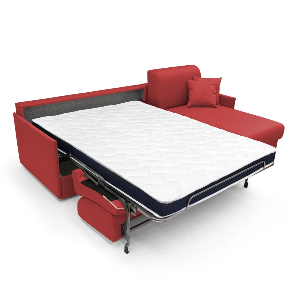 Evans Divano letto angolare con penisola in morbido tessuto impermeabile T13 232 cm Destro (mat. 120x197)  rosso