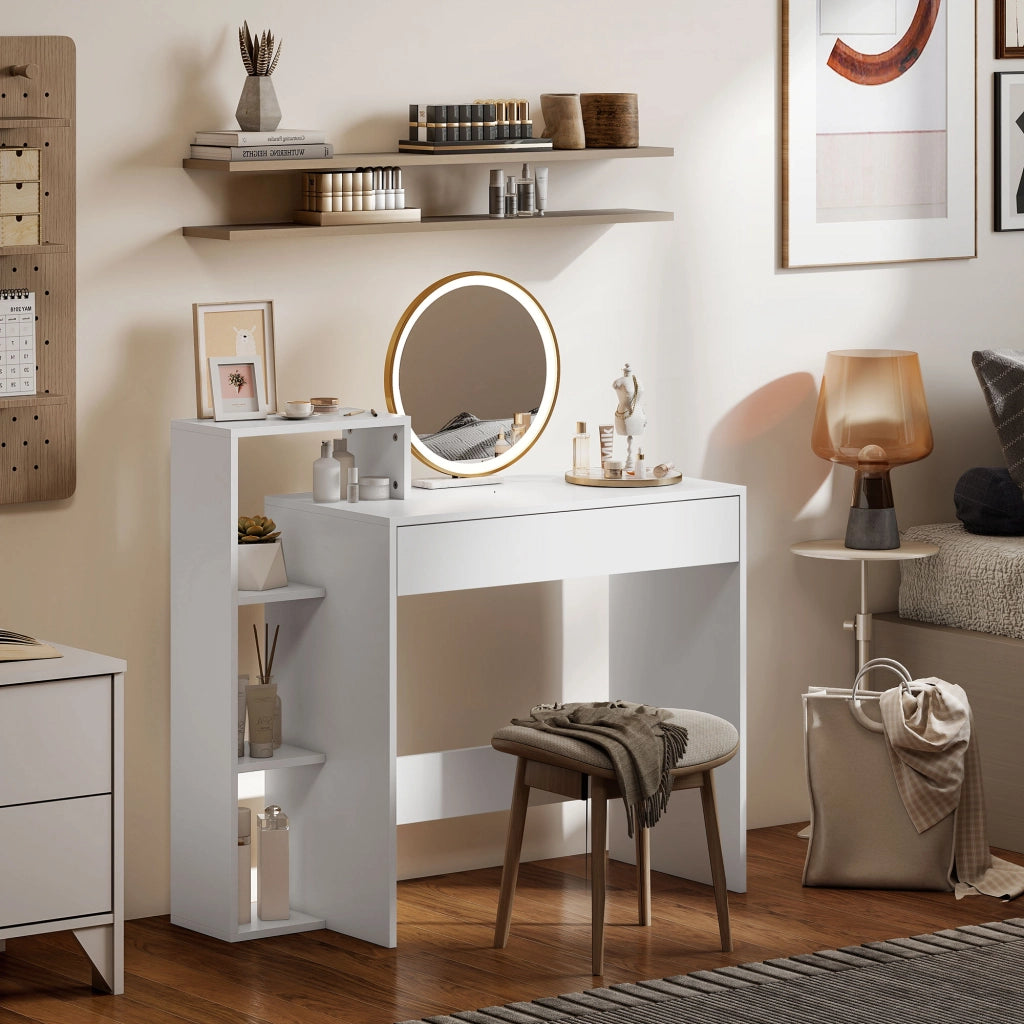 Scrivania PC Moderna con 3 Ripiani Aperti e Cassetto ¨C zephmum ¨C Legno Bianco 100x40x90