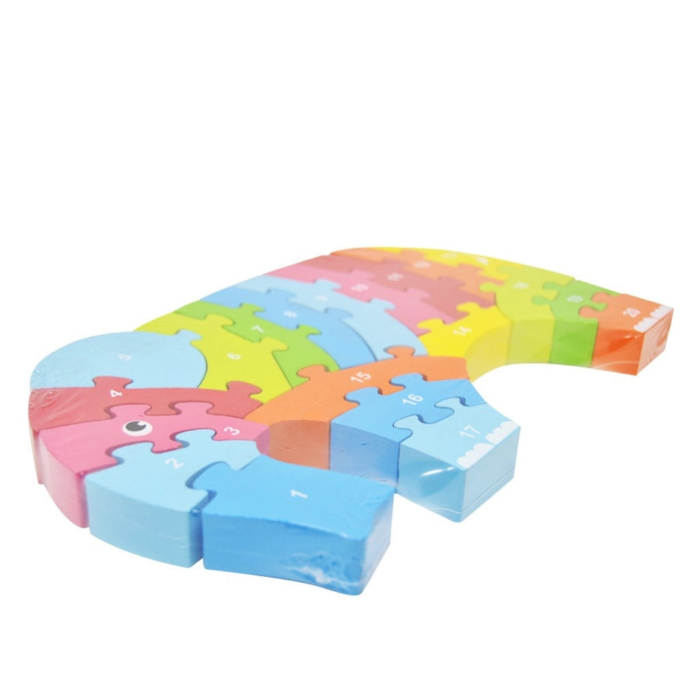 Trade Shop - Puzzle In Legno 20pz Elefante Con Numeri Giocattolo Per Bambini Giochi Educativi -