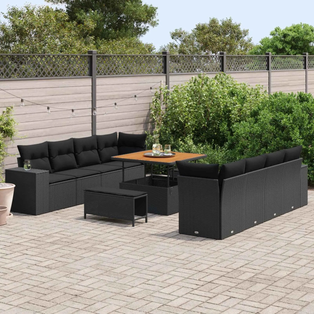 Set Divano da Giardino con cuscino 11 pcs Nero polyrattan 3363934