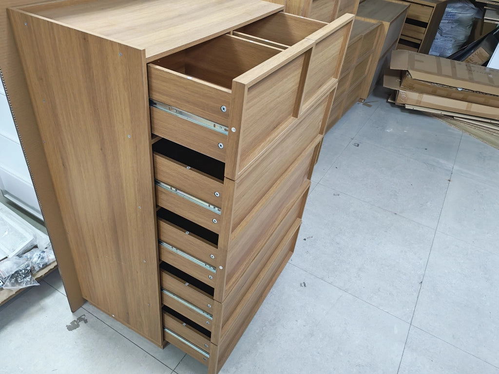Cassettiera moderna a sei cassetti 80 x 48 x 127 cm, finitura rovere