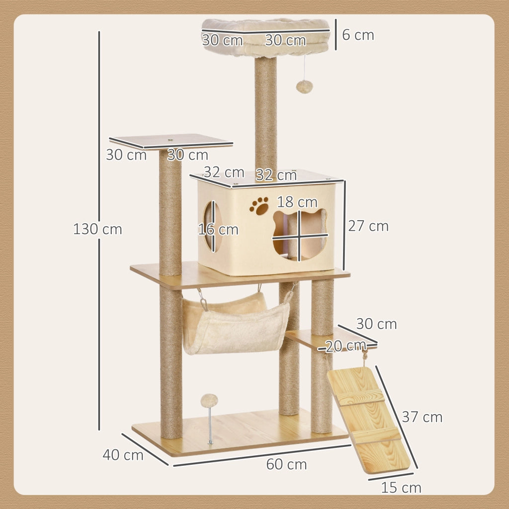 Albero tiragraffi per gatti con piattaforme, cuccia, letto, amaca e scala ¨C zephmum ¨C 60x40x130cm giallo