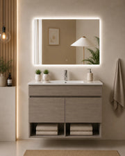 Mobile bagno sospeso con lavabo extrapiano ORIGENBATH NEBARI senza specchio 70x45 cm rovere smoky