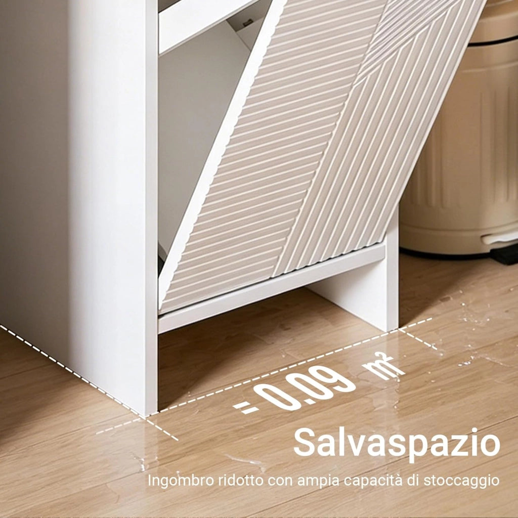 Mobile Bagno Salvaspazio con Cesto Portabiancheria – Armadietto Bagno Alto e Stretto in MDF Bianco con Ripiani Regolabili e Antiribaltamento Mobile Lavanderia 30x170x30 cm BZR158-W