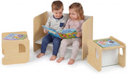 Set Tavolo e 2 Sedie per Bambini, Tavolo e Sedie Salvaspazio per Bambini 3+ Anni con Lavagna per Disegnare e Piedini Antiscivolo, per Camerette, Soggiorno e Studio (Naturale)