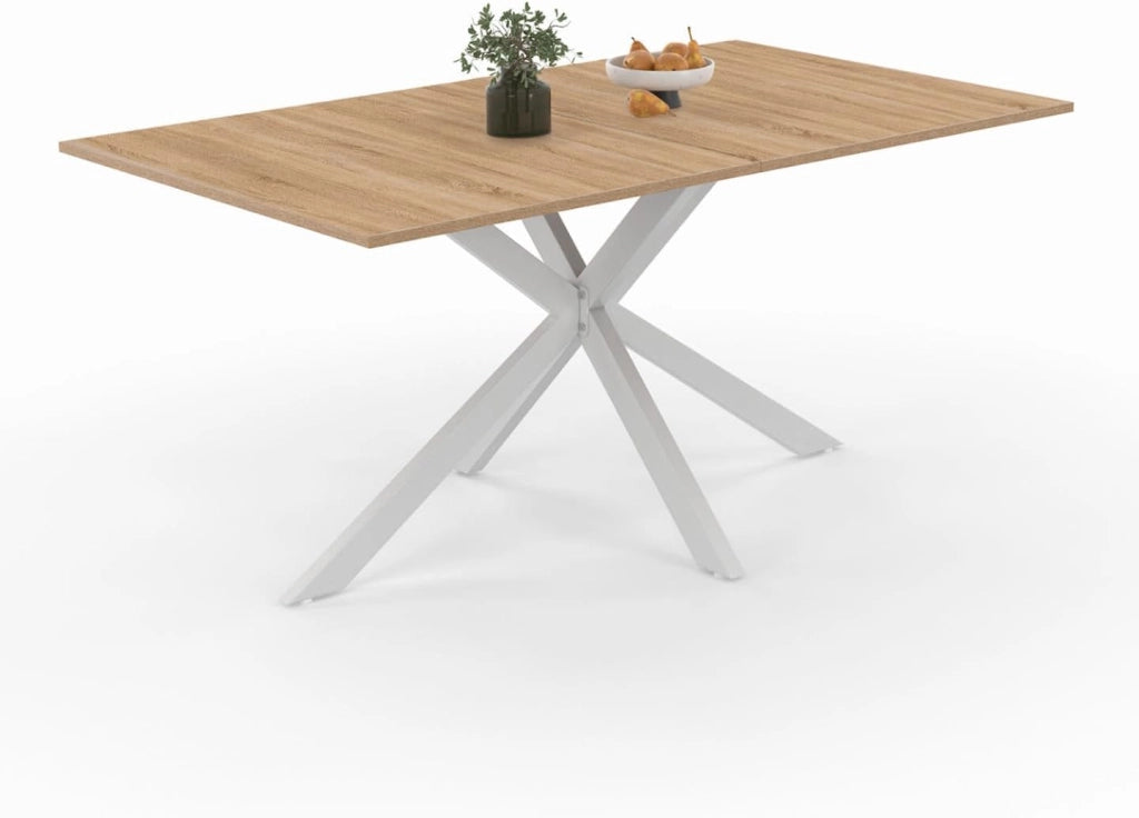 Tavolo da pranzo rettangolare ALIX 8 persone in legno e gambe a ragno bianche 160 cm