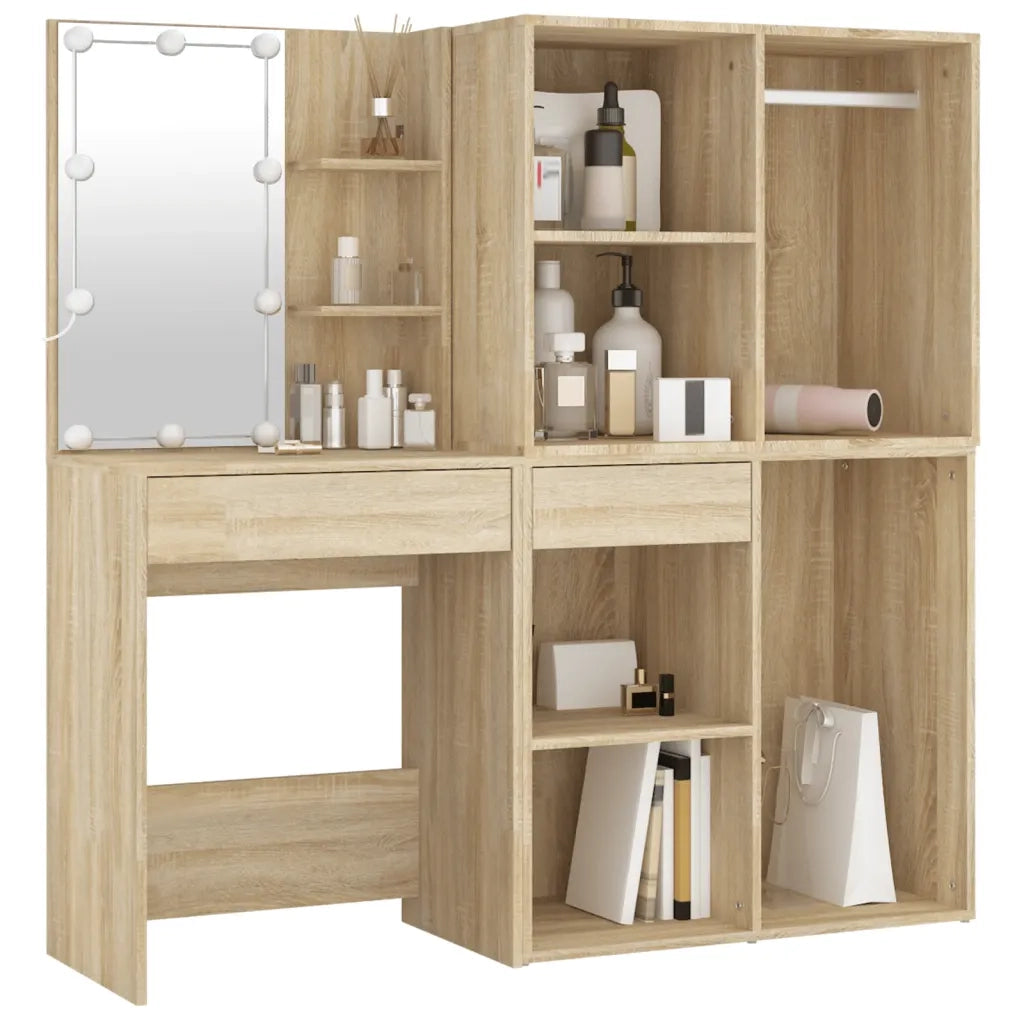 Toeletta LED con 2 Armadietti Legno Multistrato Rovere Sonoma 3082029